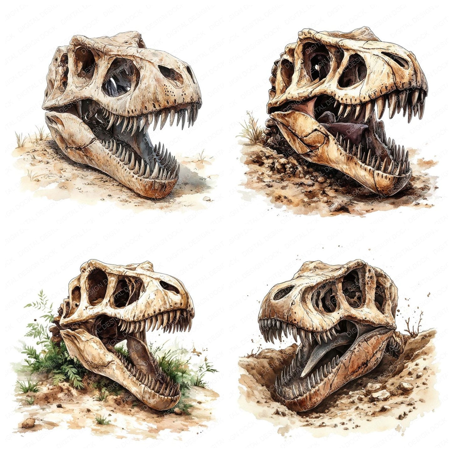 T-Rex Dinosaur Skull Clipart Set (DDD006691)