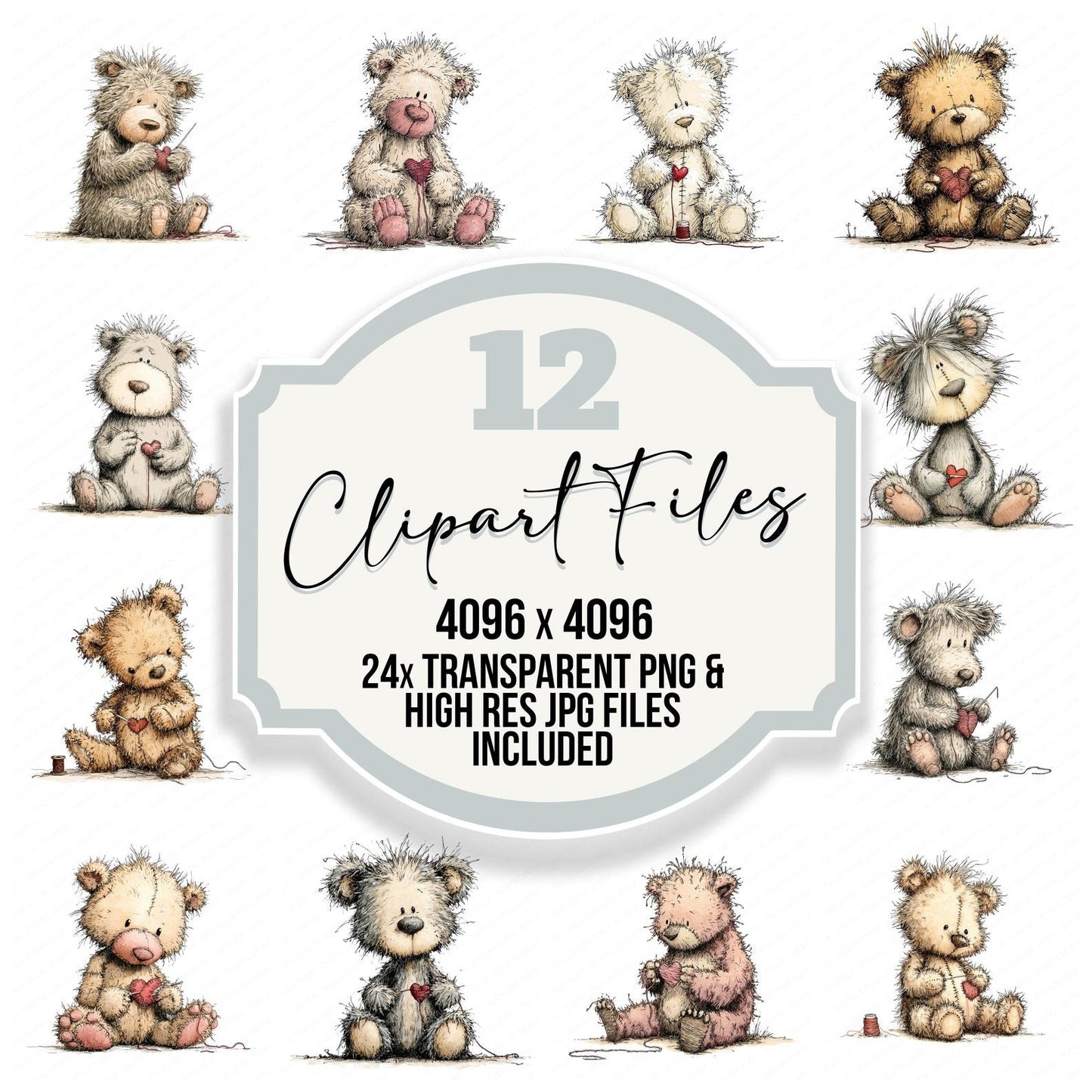 Tatty Bear Sewing Heart Clipart Set (DDD006699)