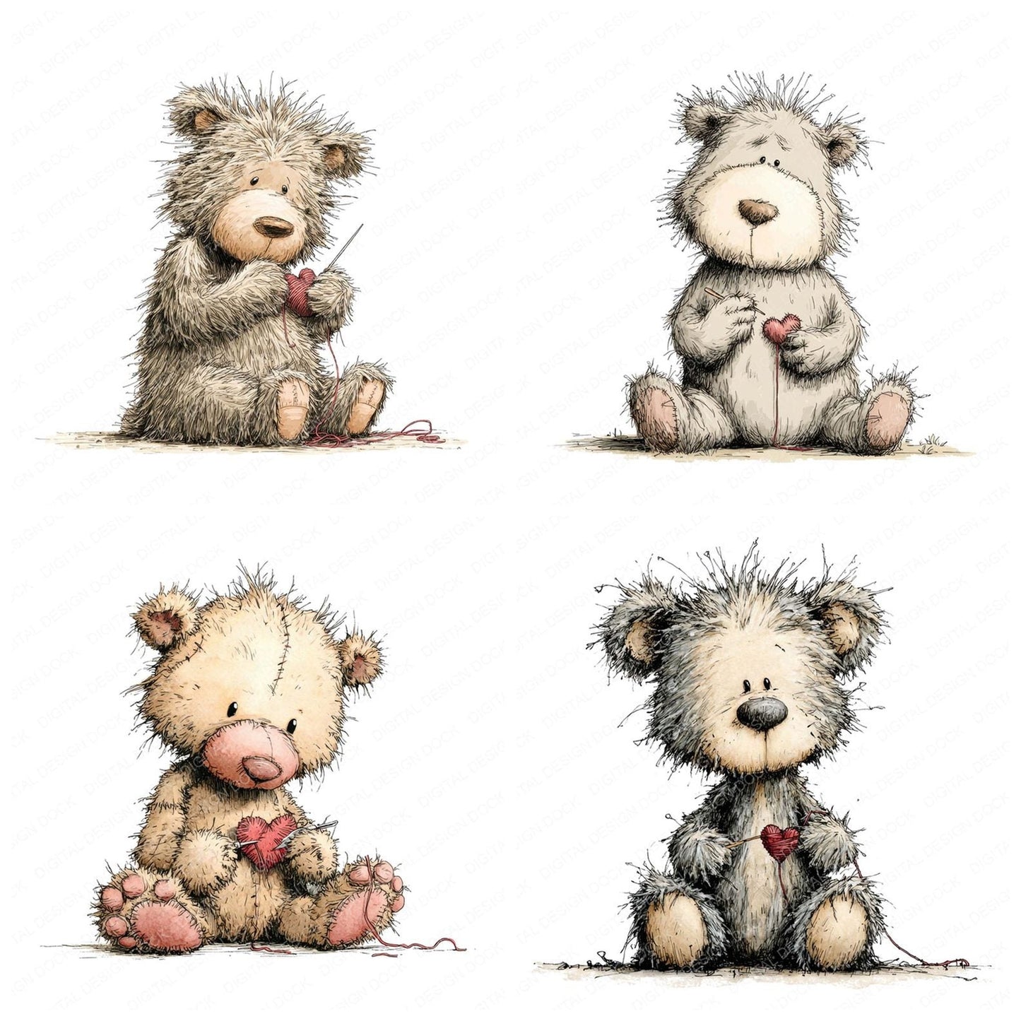 Tatty Bear Sewing Heart Clipart Set (DDD006699)