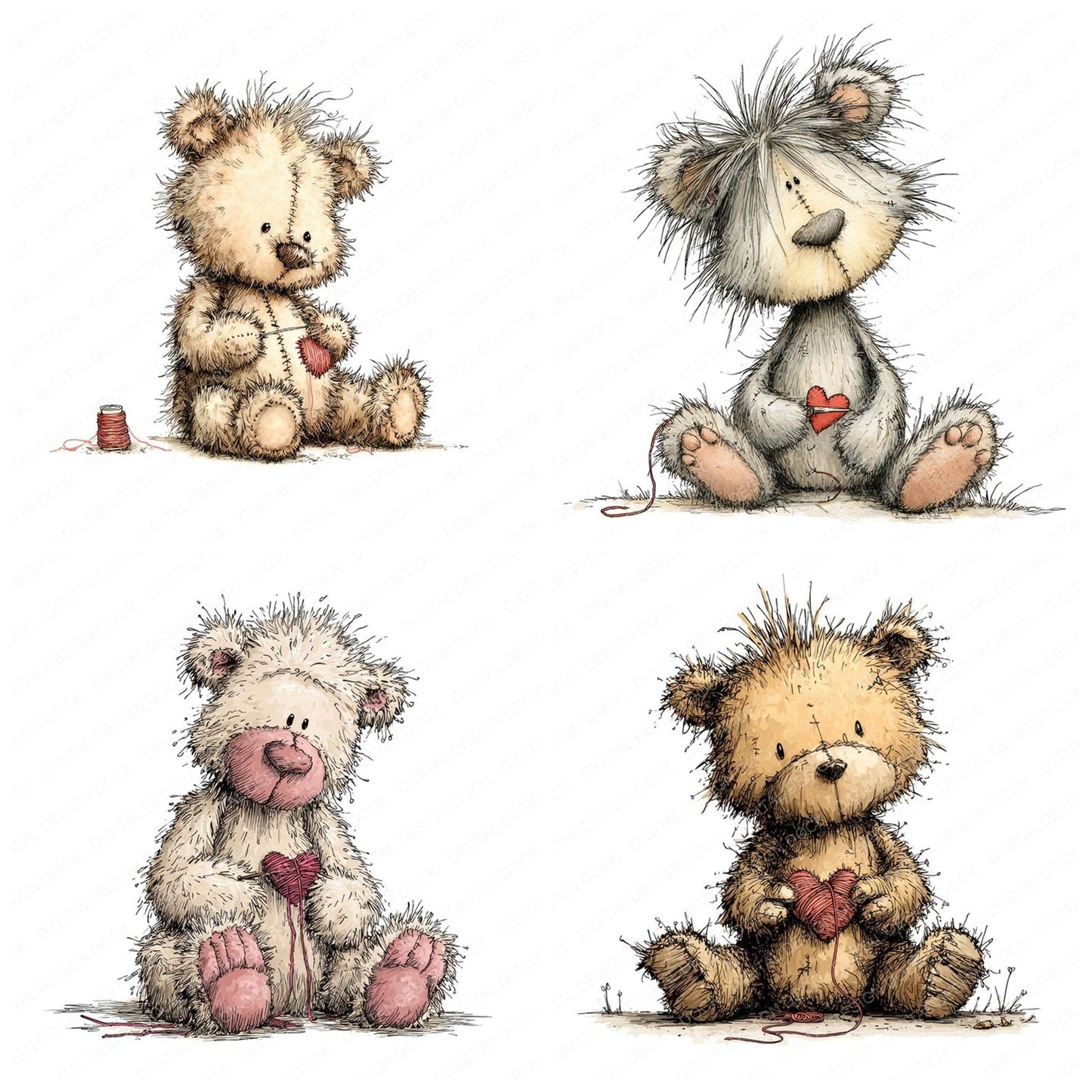 Tatty Bear Sewing Heart Clipart Set (DDD006699)