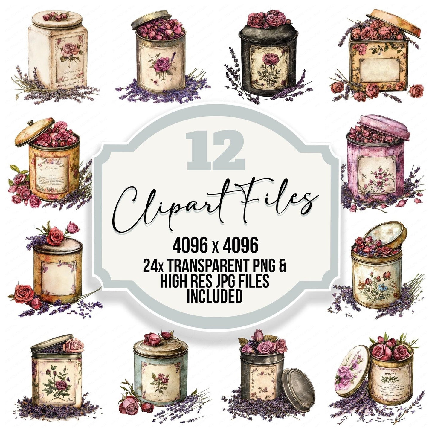 Tea Tin with Dried Flowers Clipart Set (DDD006721)