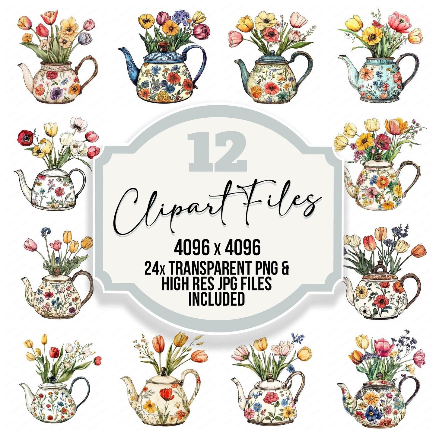 Teakettle Blooming with Flowers Clipart Set (DDD006731)