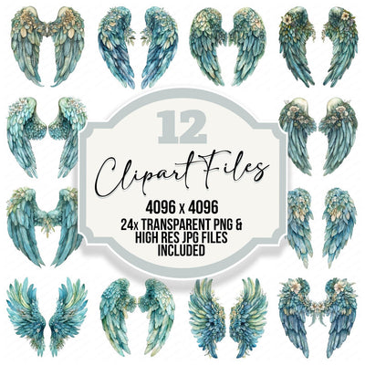 Teal Wash Angel Wings Clipart Set (DDD006734)