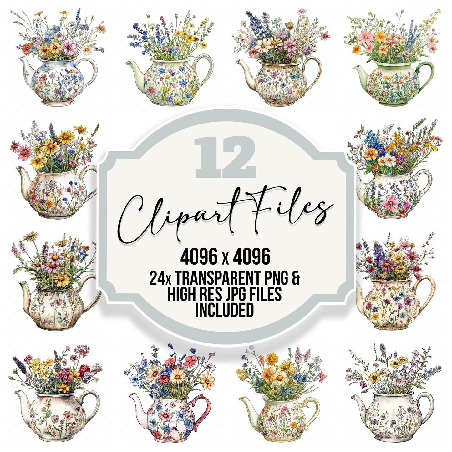 Teapot Wildflower Arrangement Clipart Set (DDD006736)