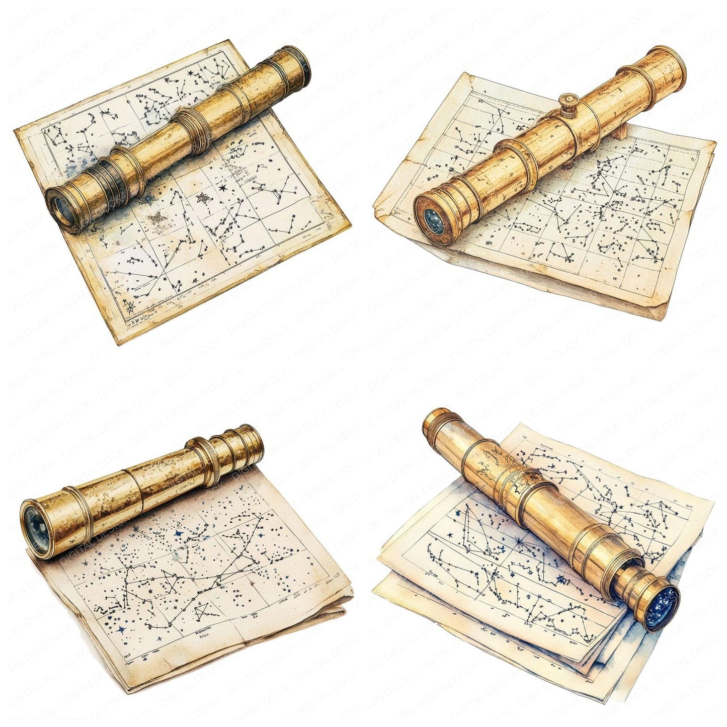 Telescope and Star Chart Clipart Set (DDD006739)