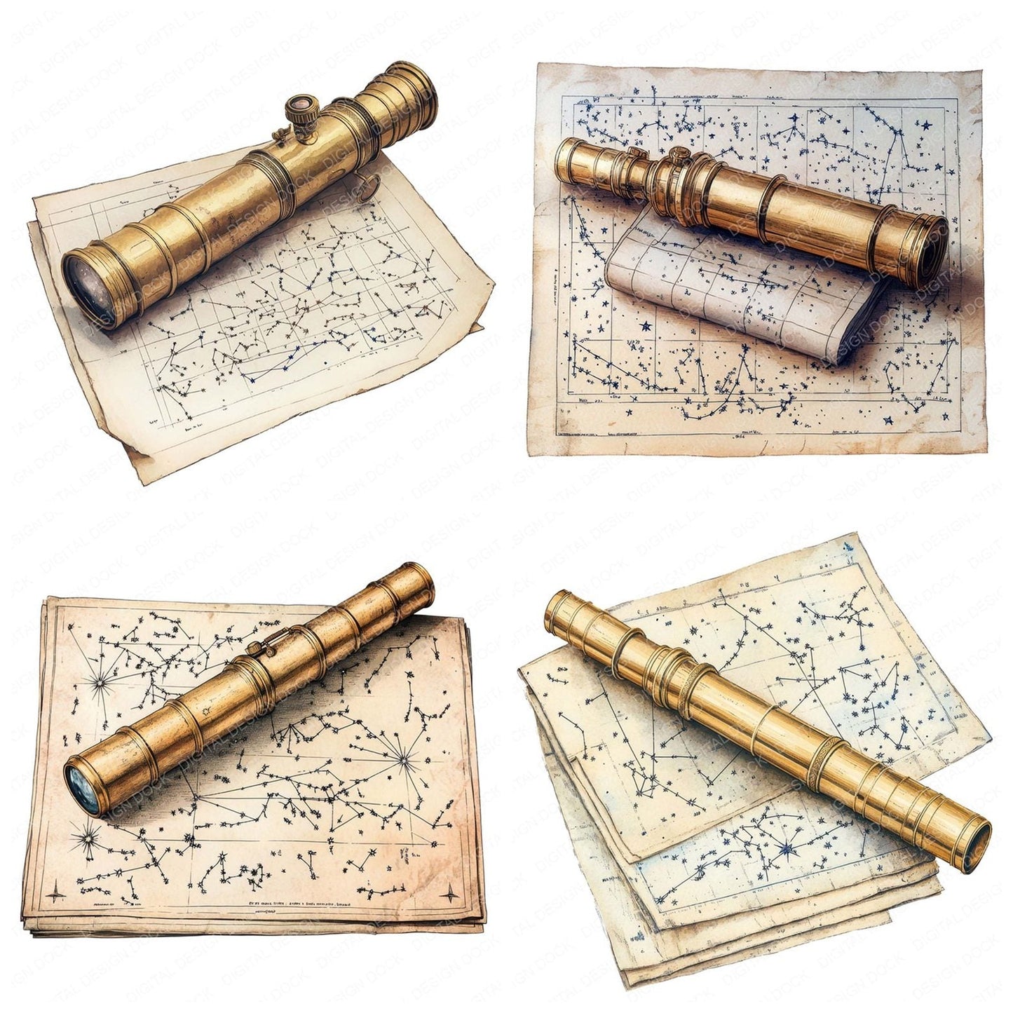 Telescope and Star Chart Clipart Set (DDD006739)