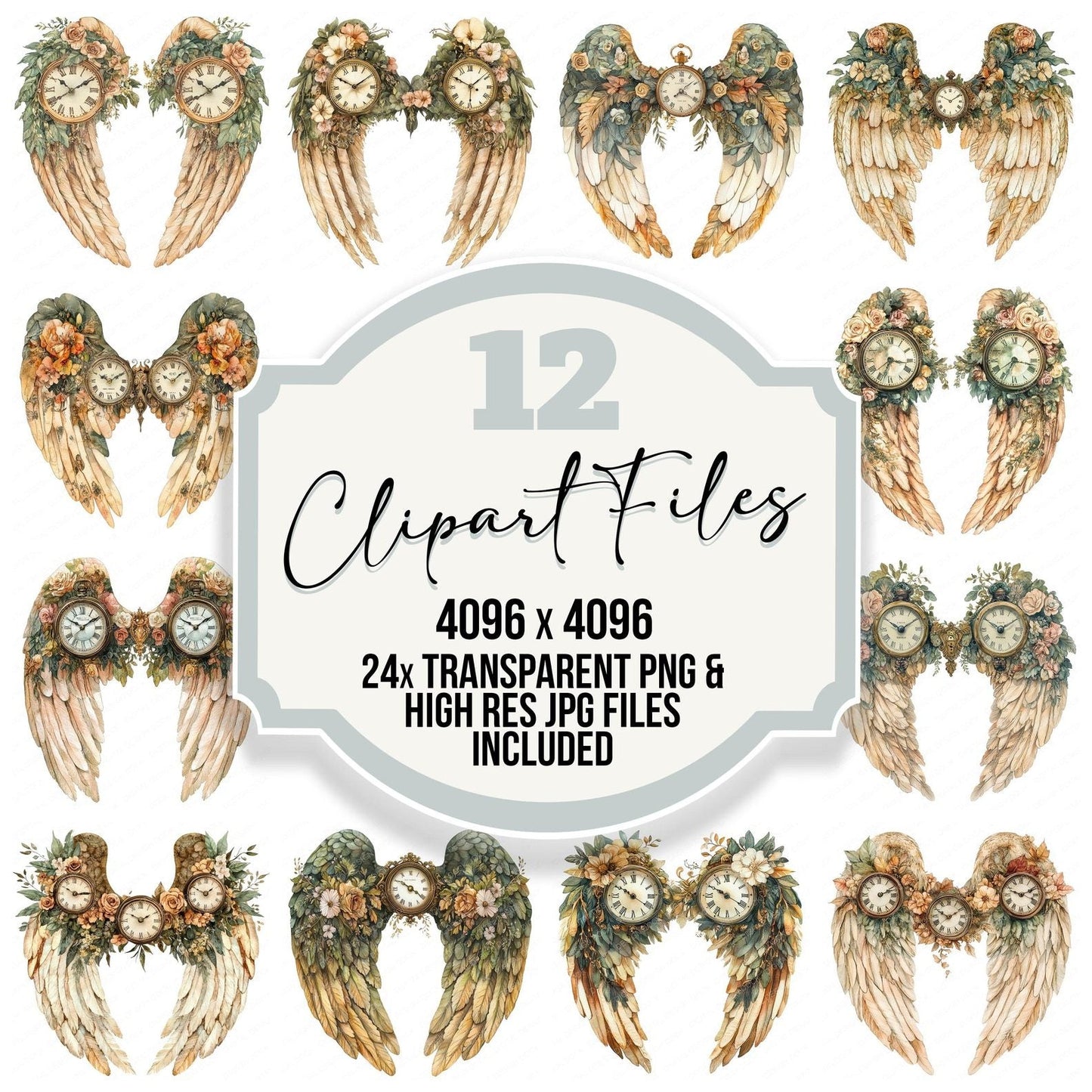Timeless Clock Angel Wings Clipart Set (DDD006757)