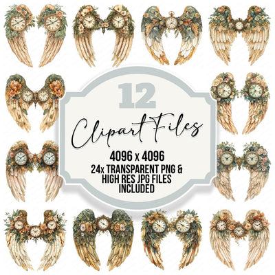 Timeless Clock Angel Wings Clipart Set (DDD006757)