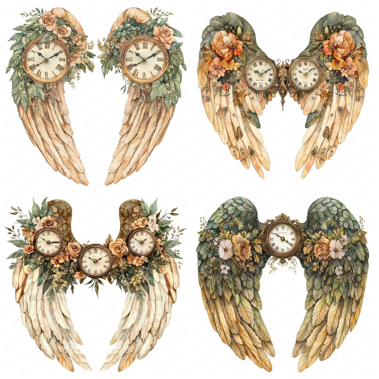 Timeless Clock Angel Wings Clipart Set (DDD006757)