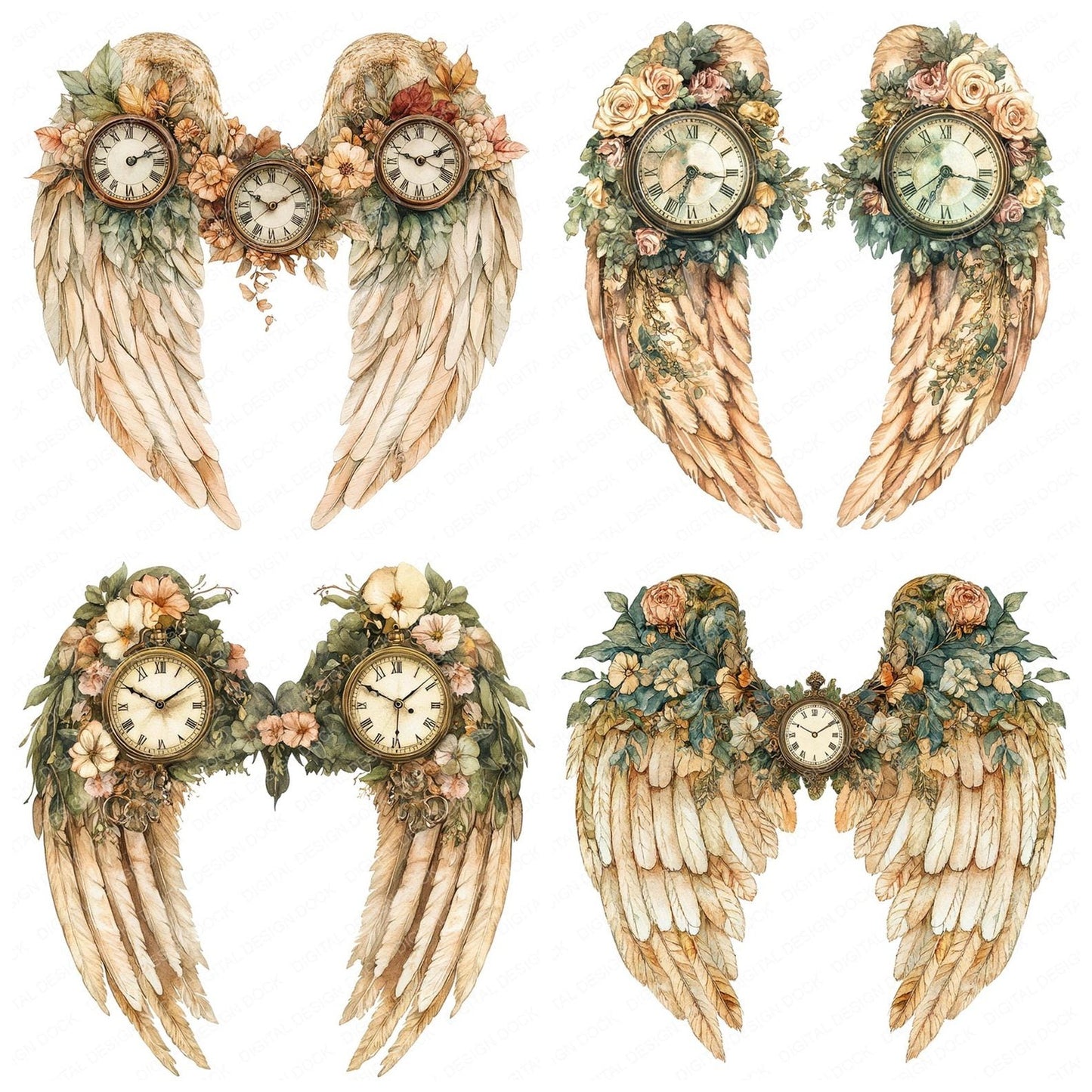 Timeless Clock Angel Wings Clipart Set (DDD006757)