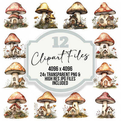 Tiny Fairy Mushroom House clipart set cover showing the designs and file details