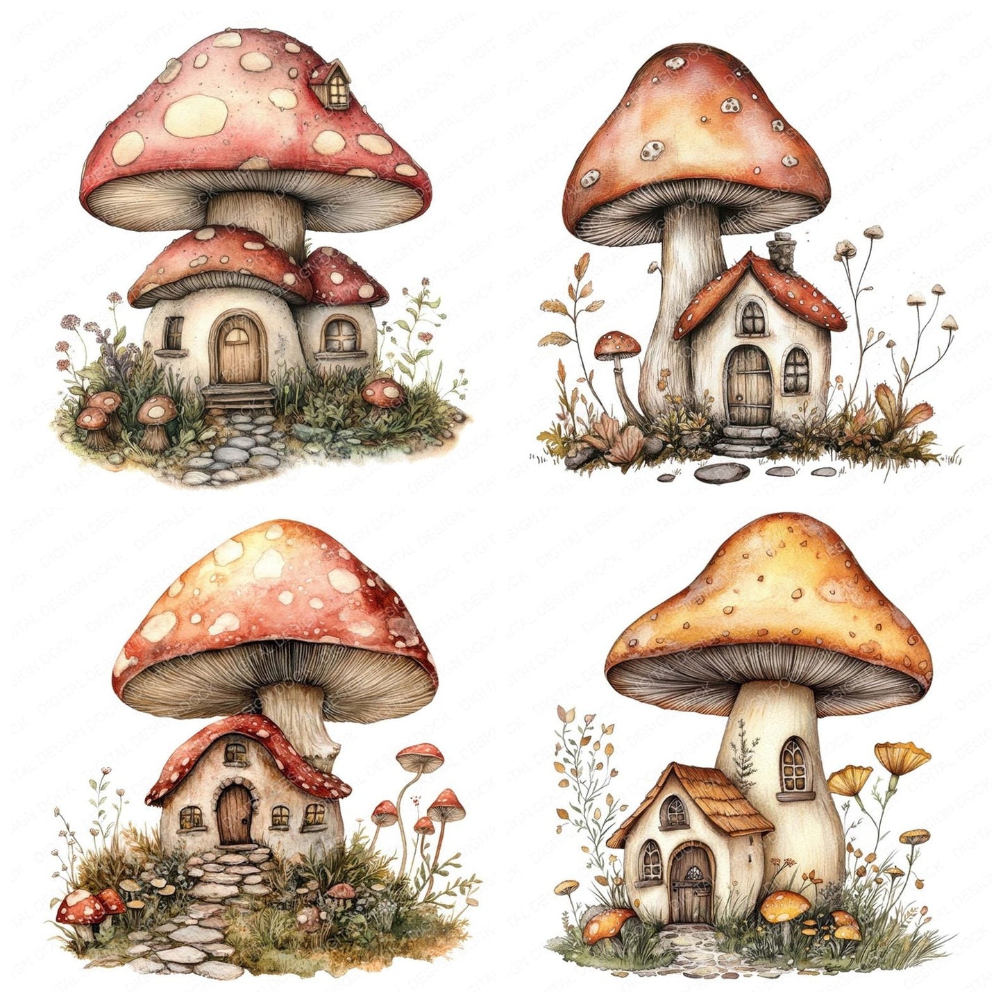Tiny Fairy Mushroom House Clipart Set (DDD006760)