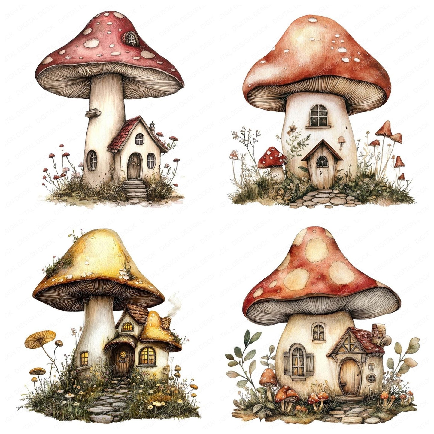 Tiny Fairy Mushroom House Clipart Set (DDD006760)