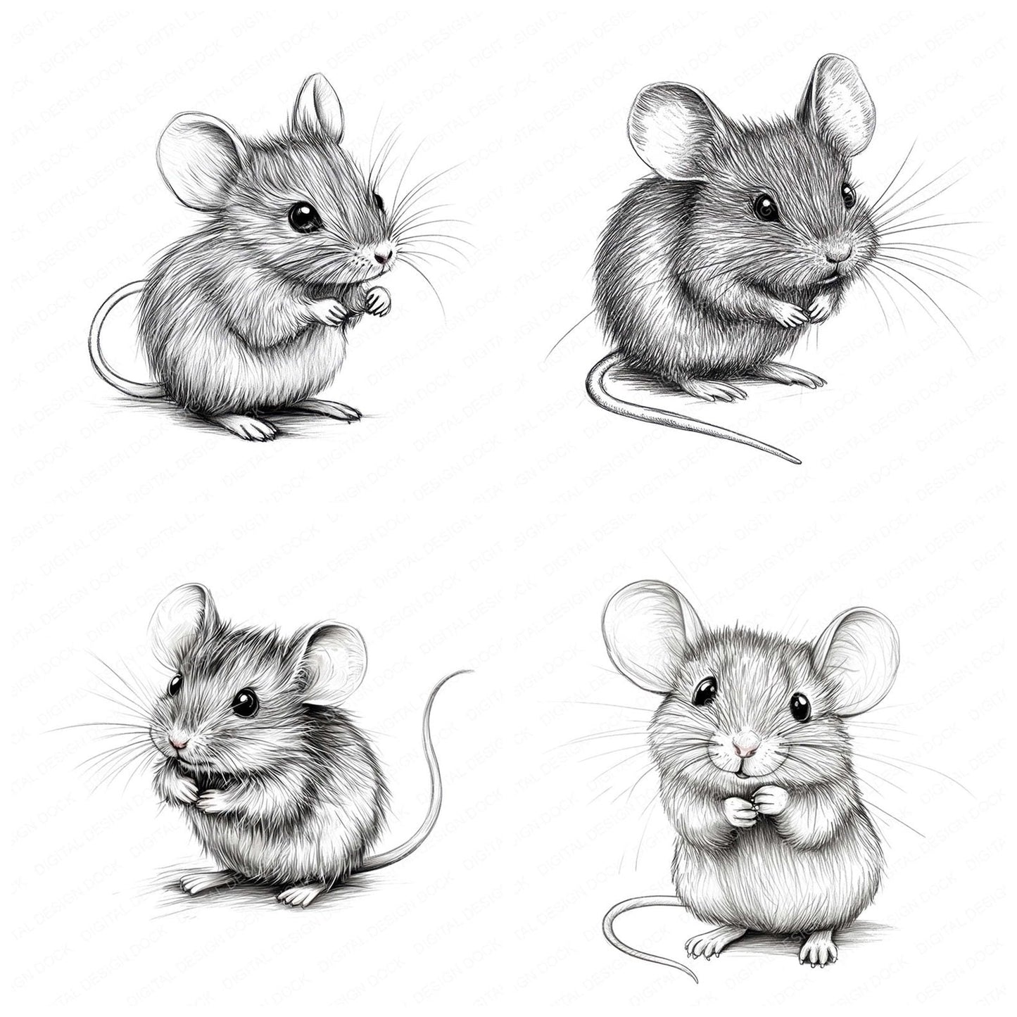 Tiny Mouse Sketch Clipart Set (DDD006762)