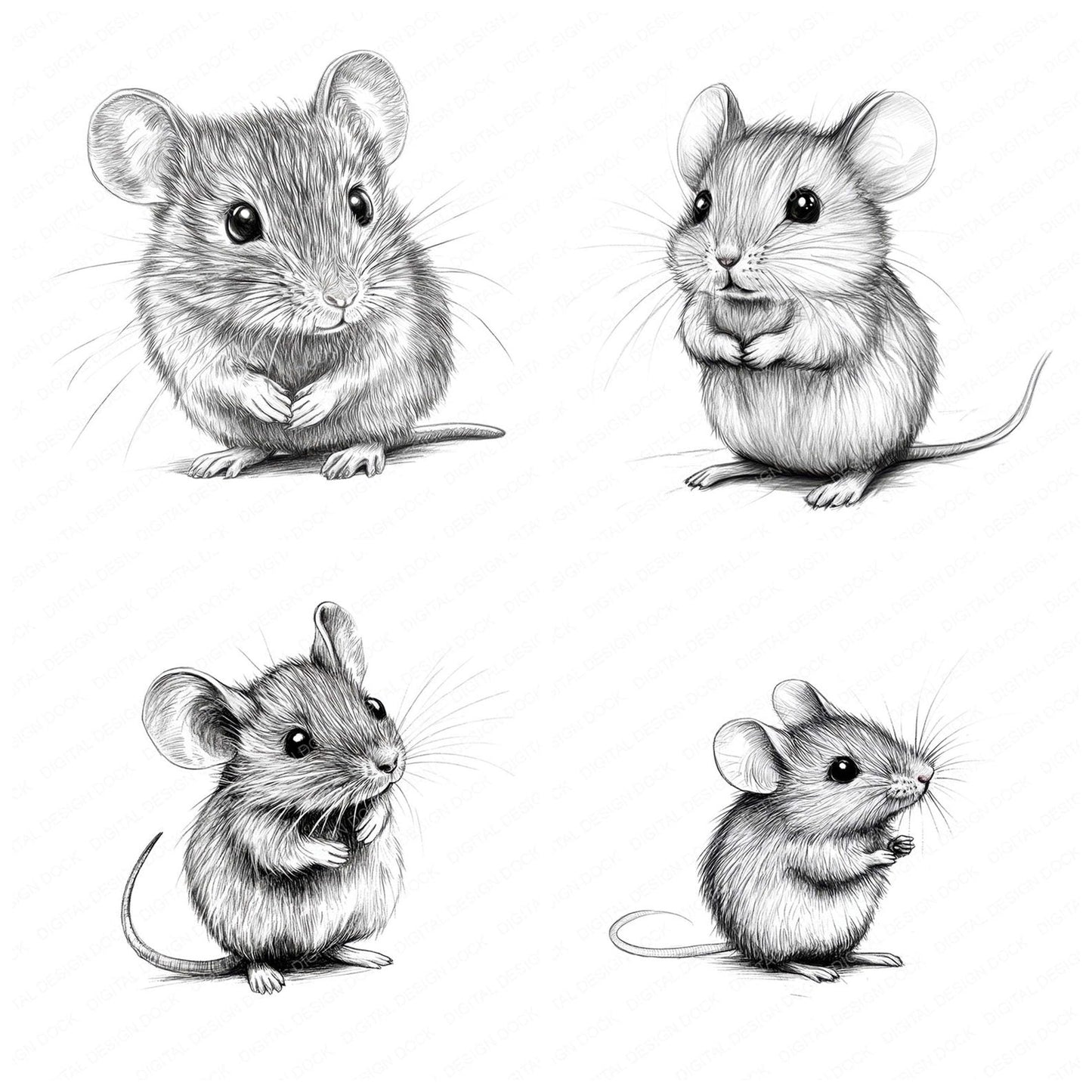 Tiny Mouse Sketch Clipart Set (DDD006762)