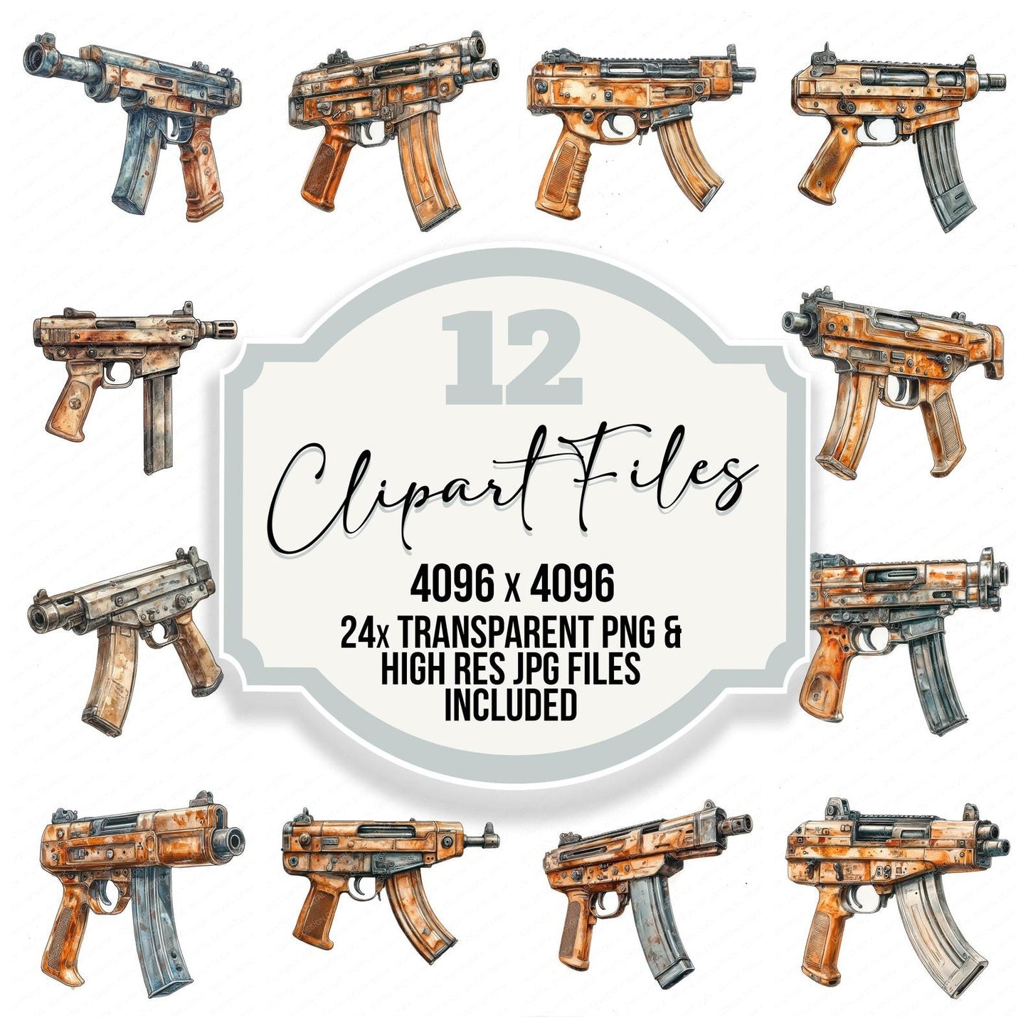 Tommy Gun Machine Gun Clipart Set (DDD006763)