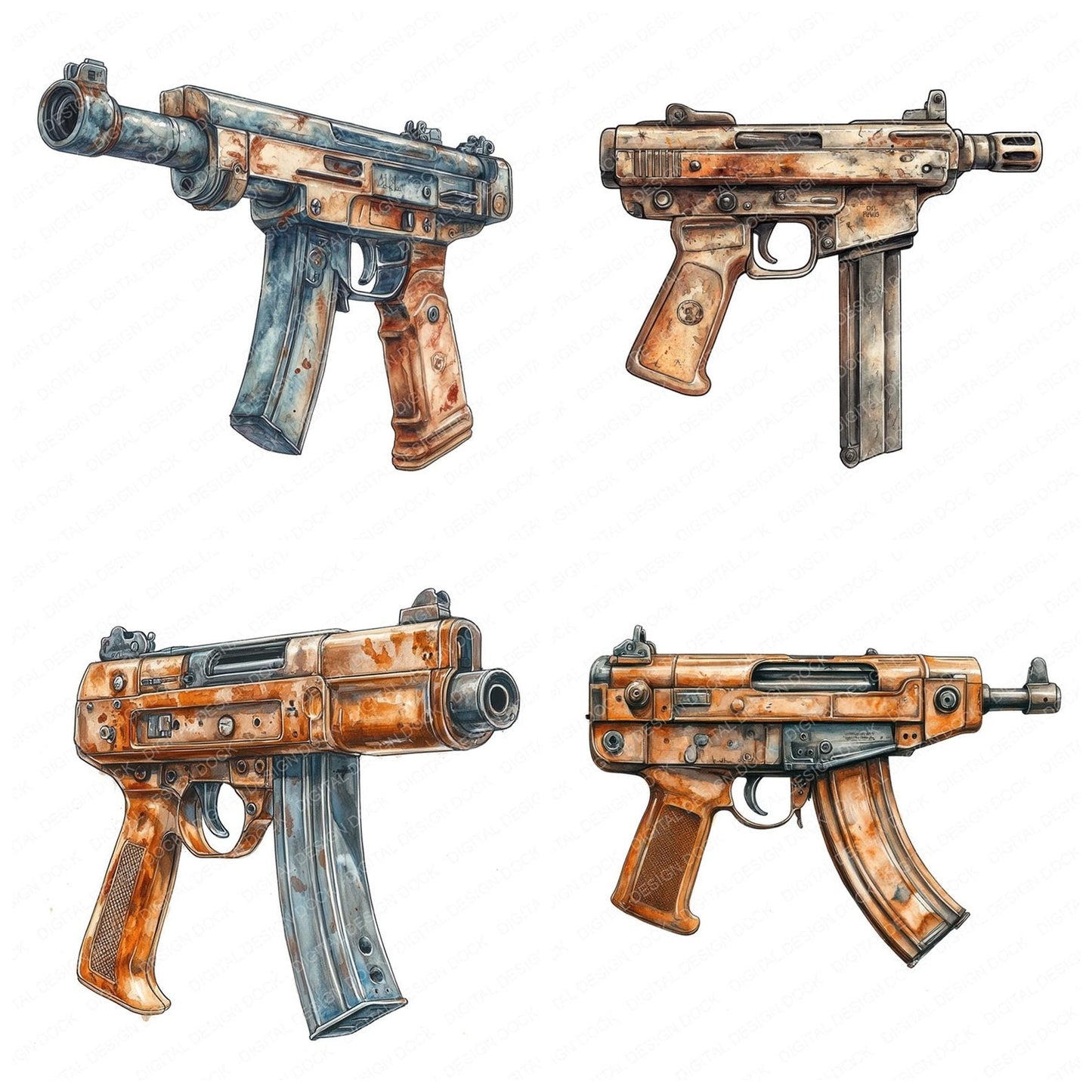 Tommy Gun Machine Gun Clipart Set (DDD006763)