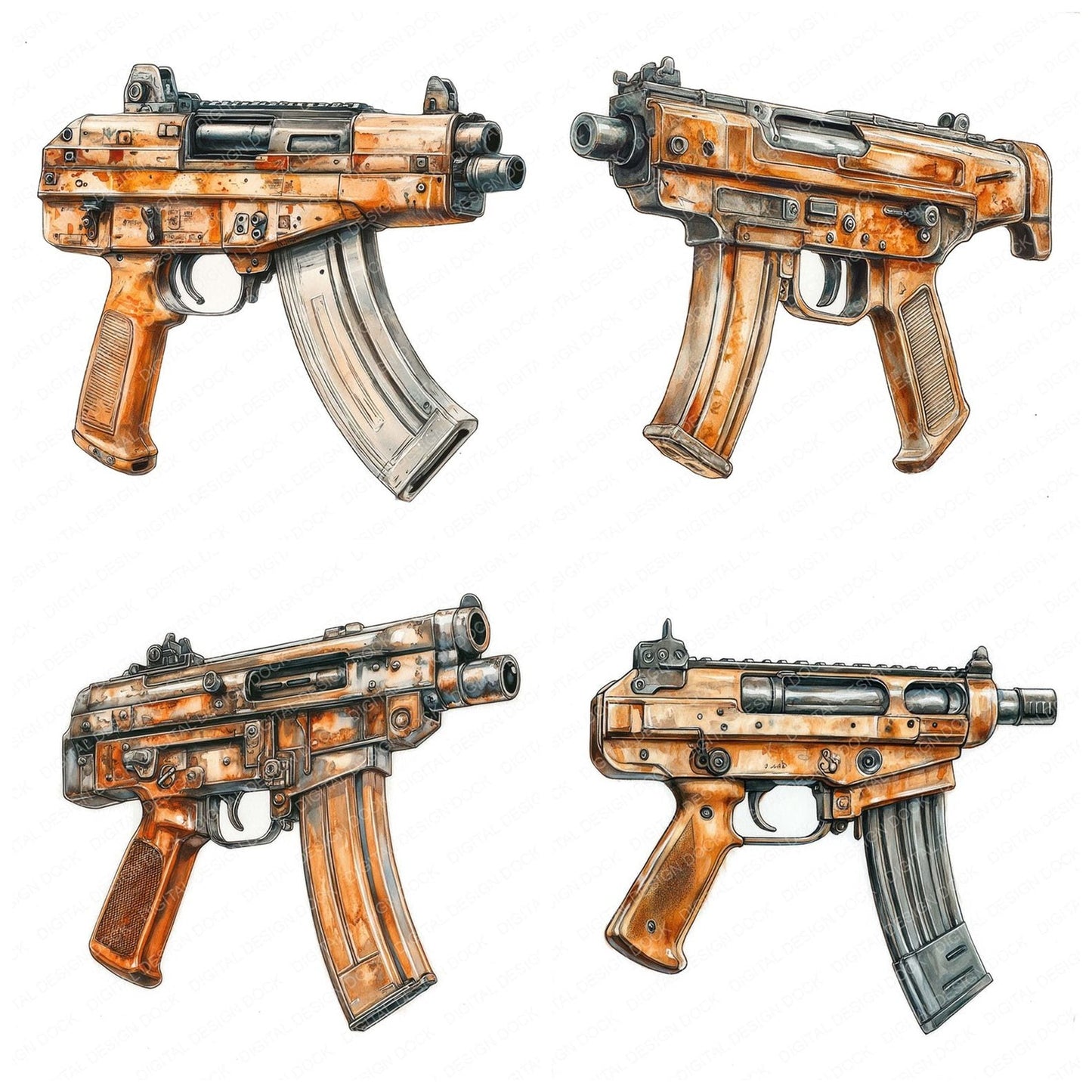 Tommy Gun Machine Gun Clipart Set (DDD006763)