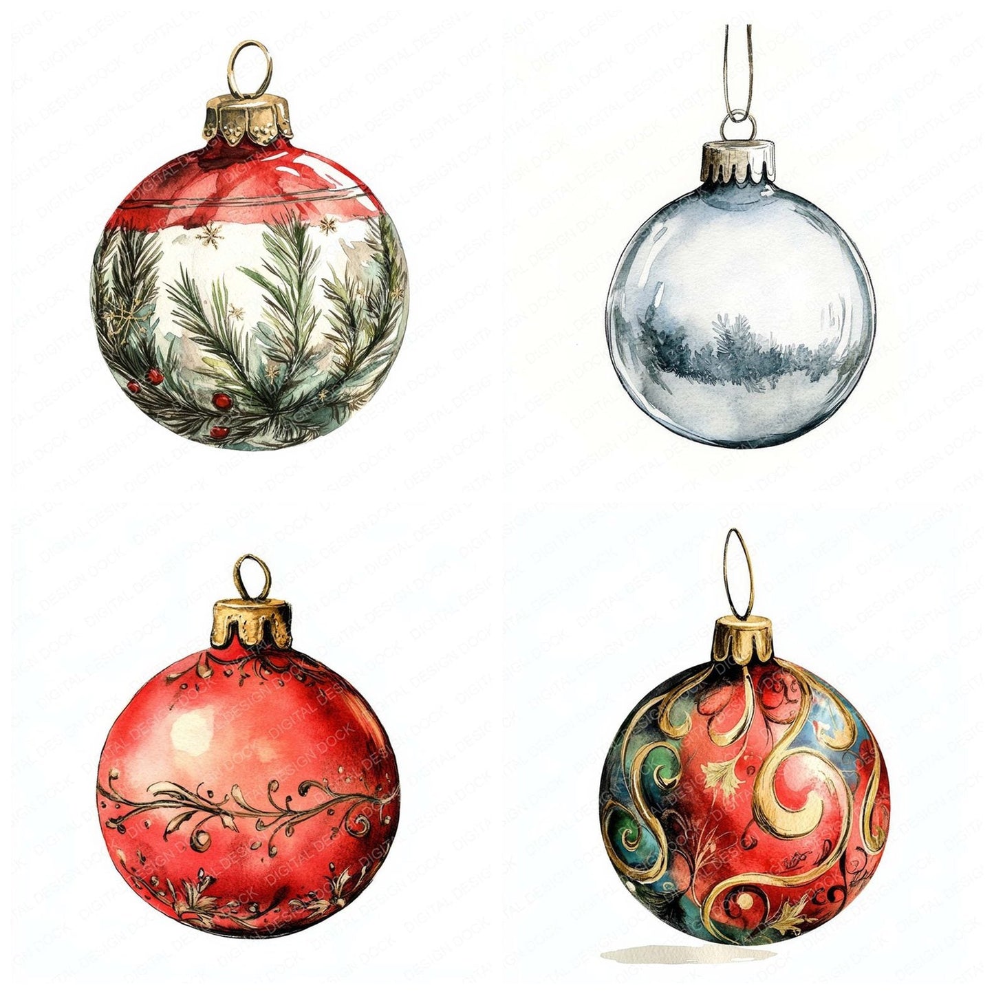 Traditional Christmas Bauble Clipart Set (DDD006767)