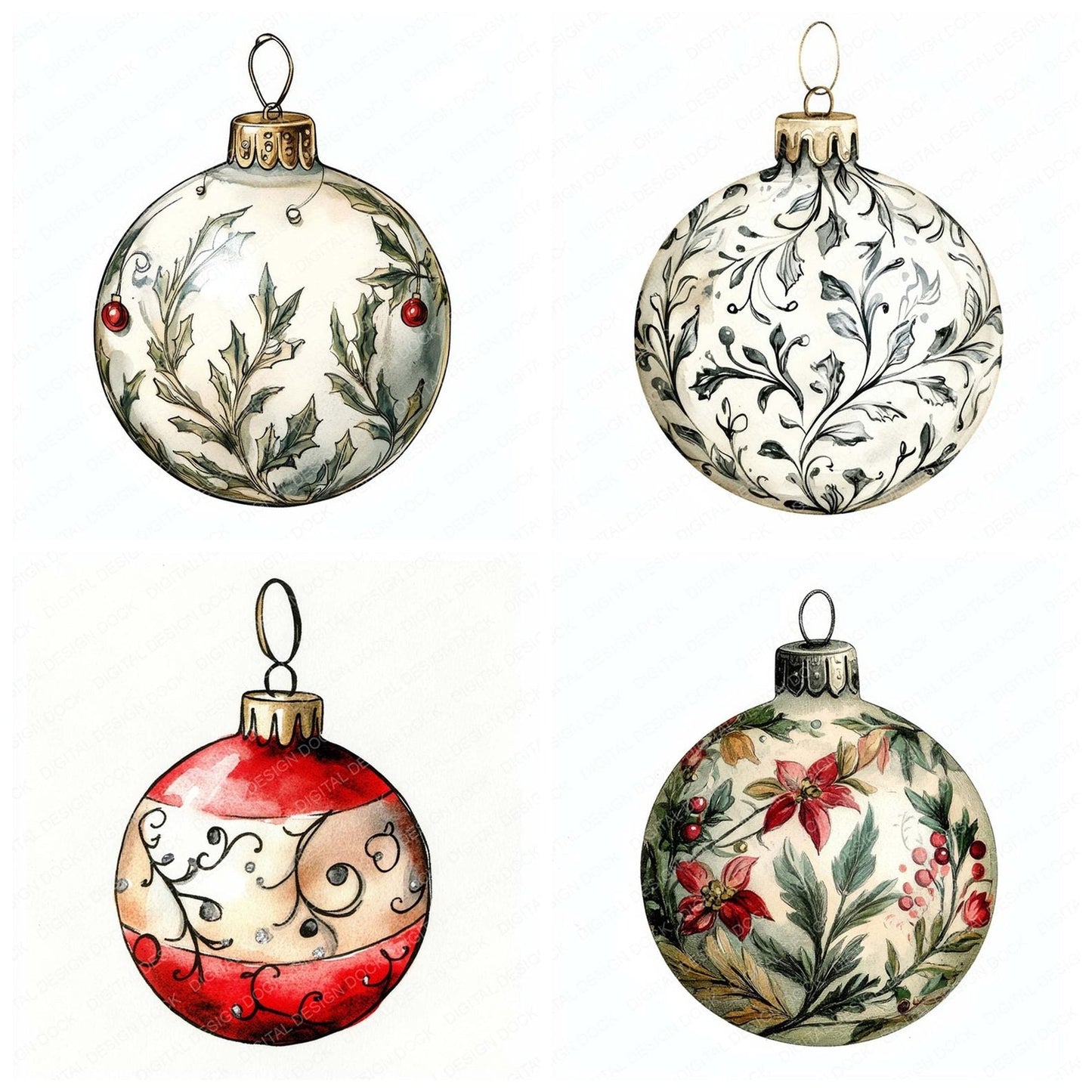 Traditional Christmas Bauble Clipart Set (DDD006767)