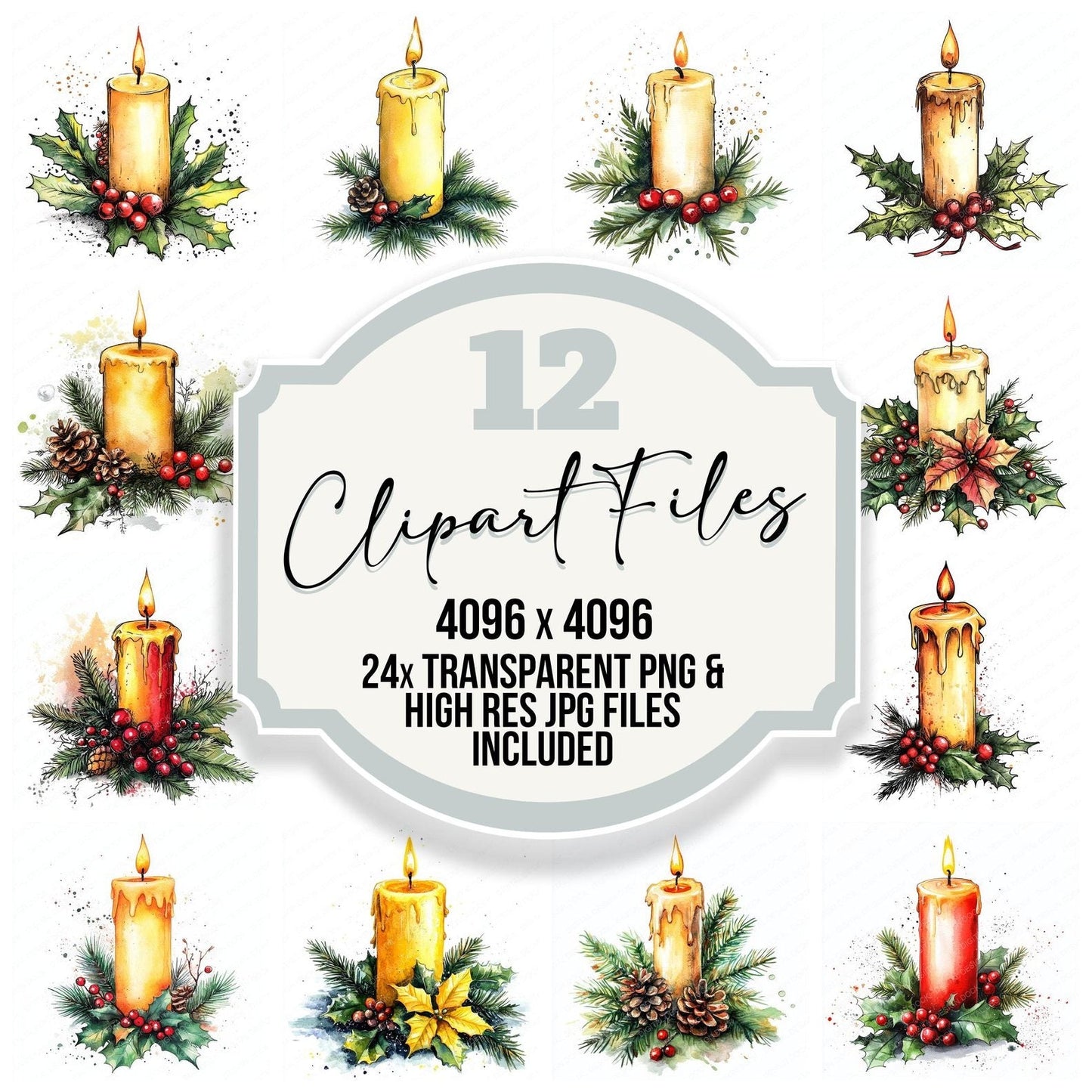 Traditional Christmas Candle Clipart Set (DDD006768)