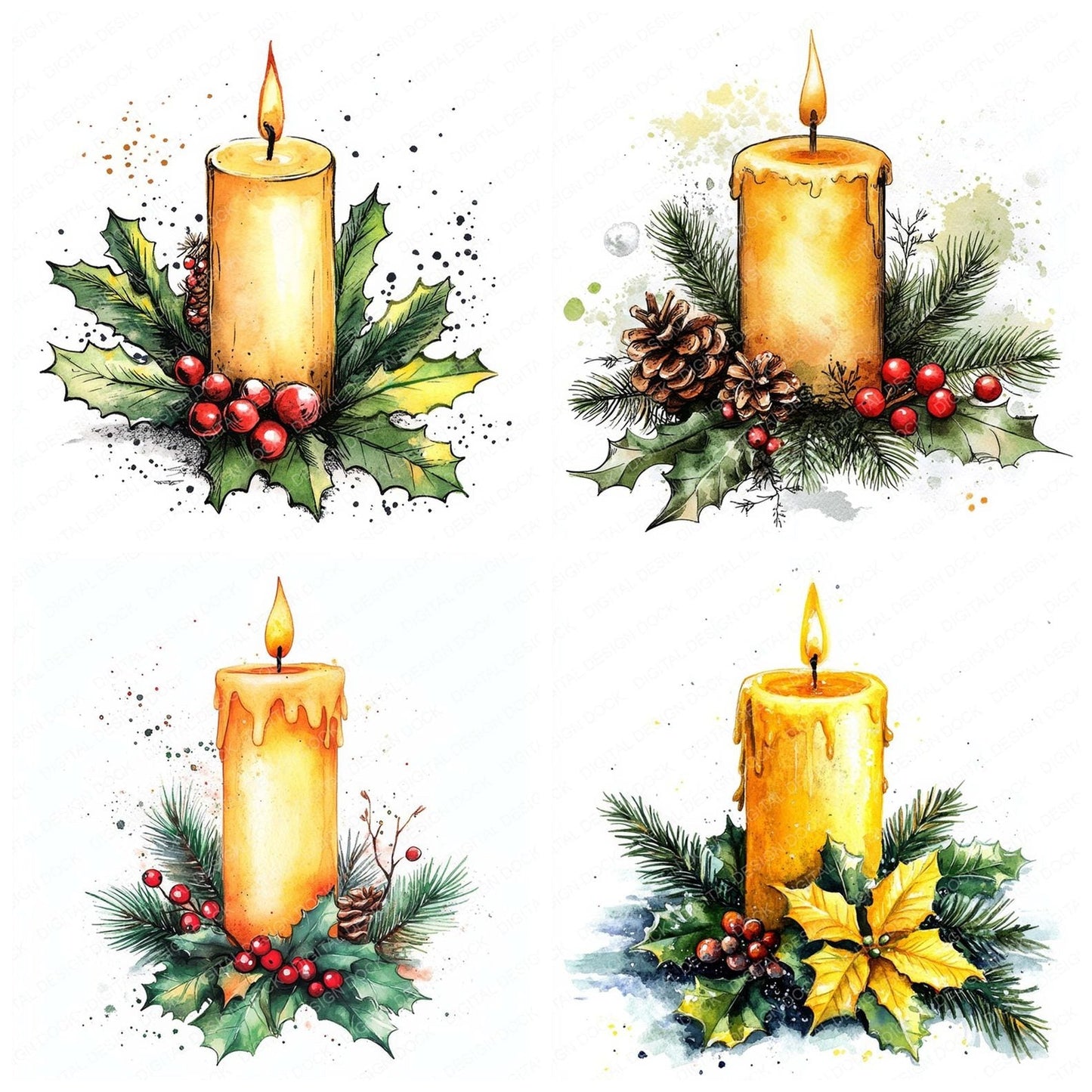 Traditional Christmas Candle Clipart Set (DDD006768)