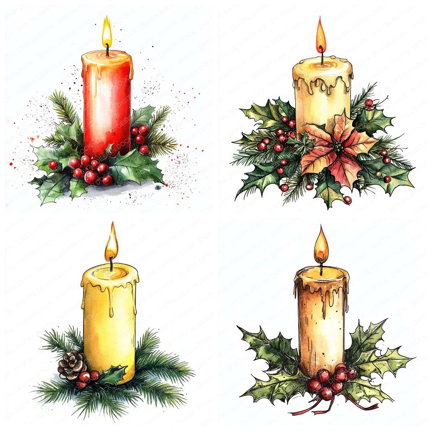Traditional Christmas Candle Clipart Set (DDD006768)