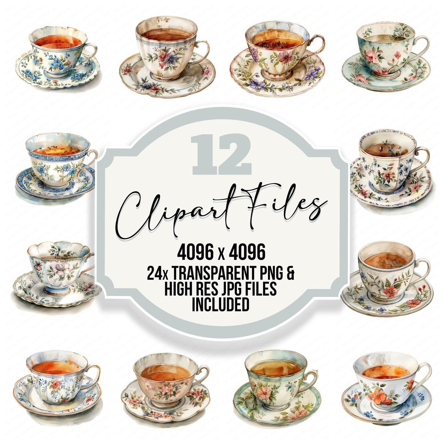 Traditional Tea Cup and Saucer Clipart Set (DDD006769)