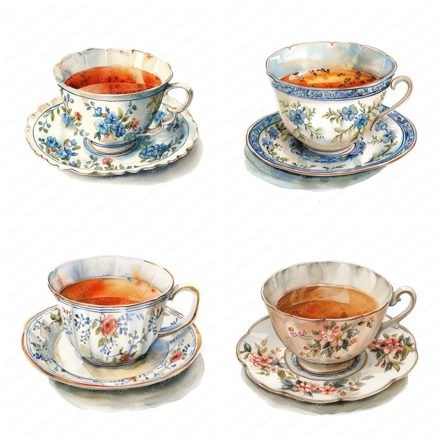 Traditional Tea Cup and Saucer Clipart Set (DDD006769)