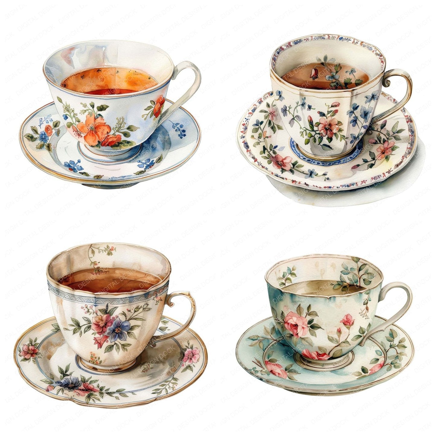 Traditional Tea Cup and Saucer Clipart Set (DDD006769)