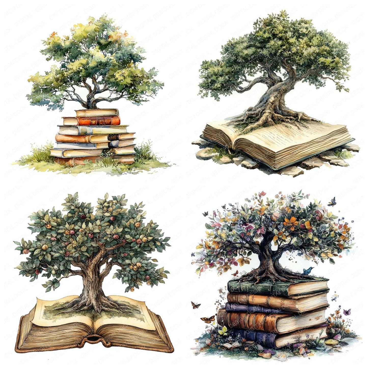 Tree Reading Book Clipart Set (DDD006774)