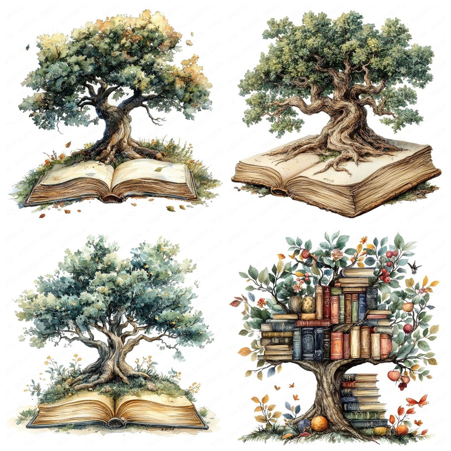 Tree Reading Book Clipart Set (DDD006774)