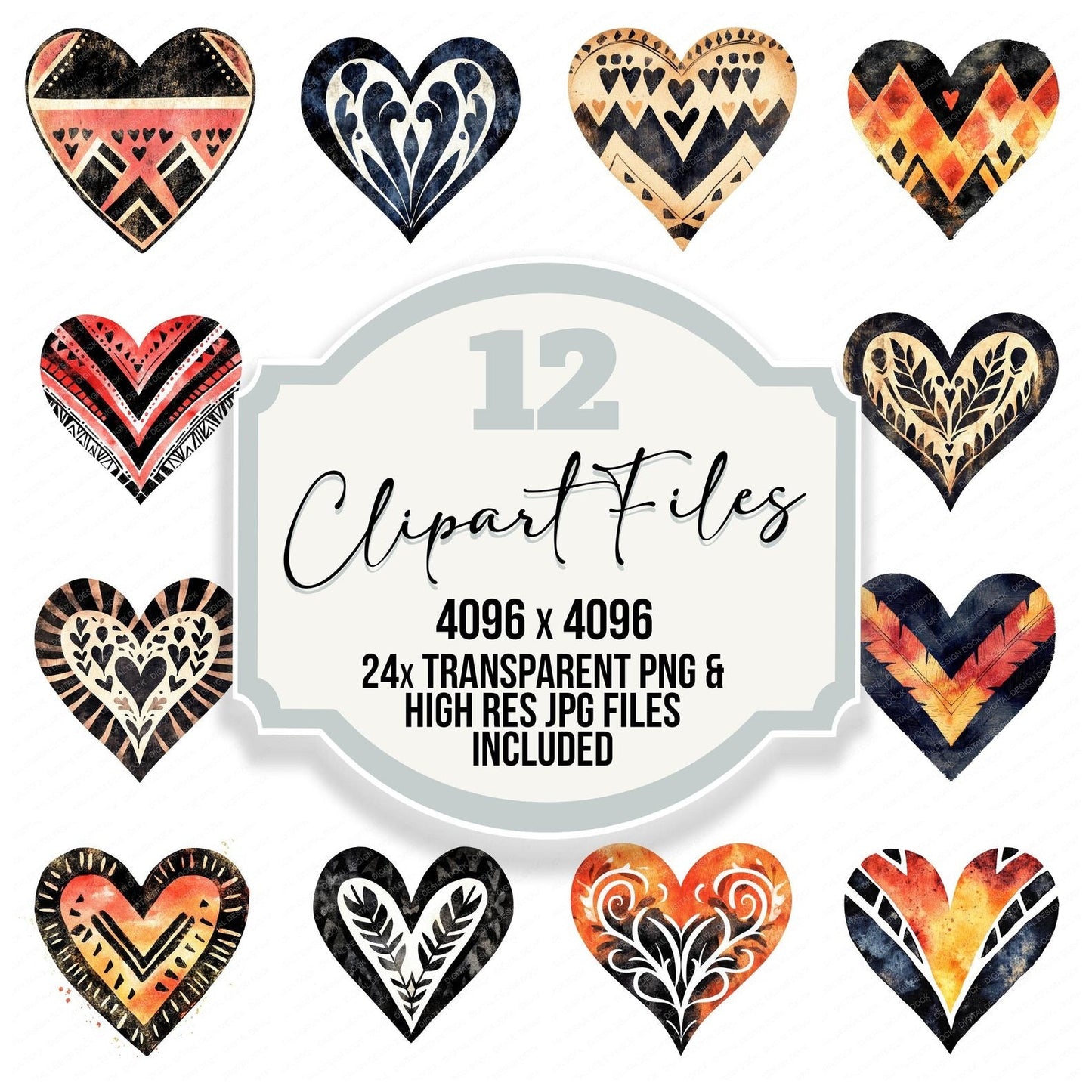 Tribal Love Heart Design Clipart Set (DDD006775)