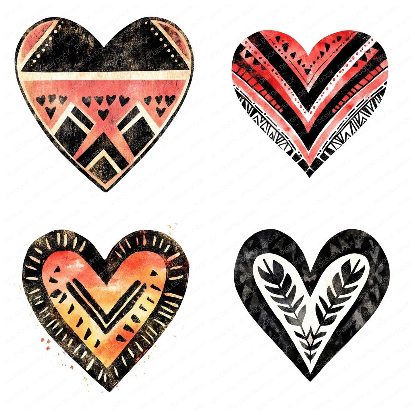 Tribal Love Heart Design Clipart Set (DDD006775)