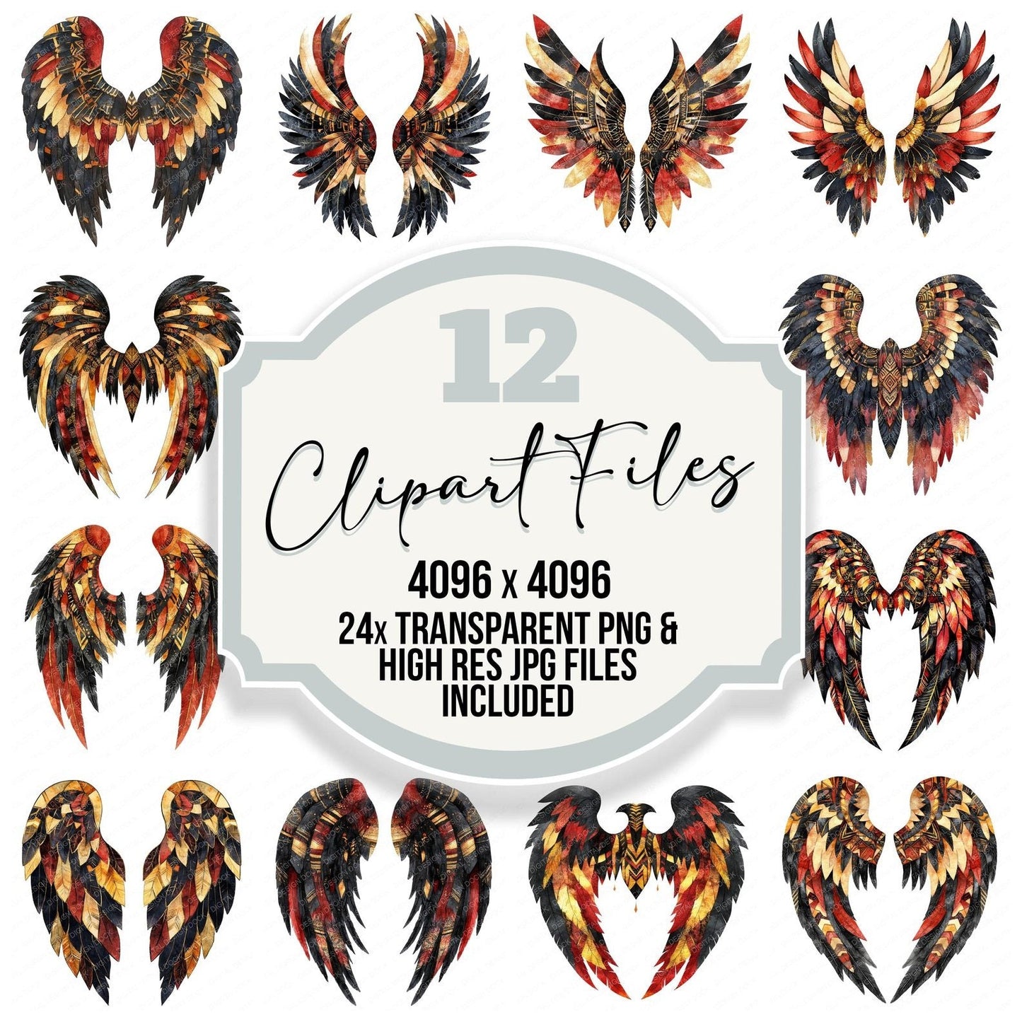 Tribal Pattern Angel Wings Clipart Set (DDD006777)