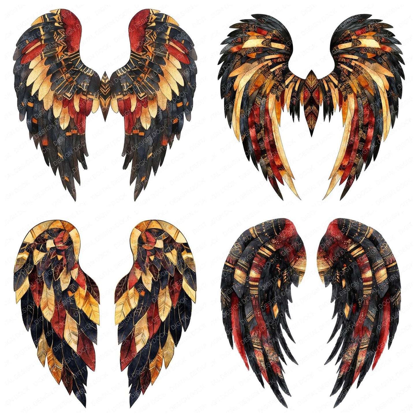 Tribal Pattern Angel Wings Clipart Set (DDD006777)