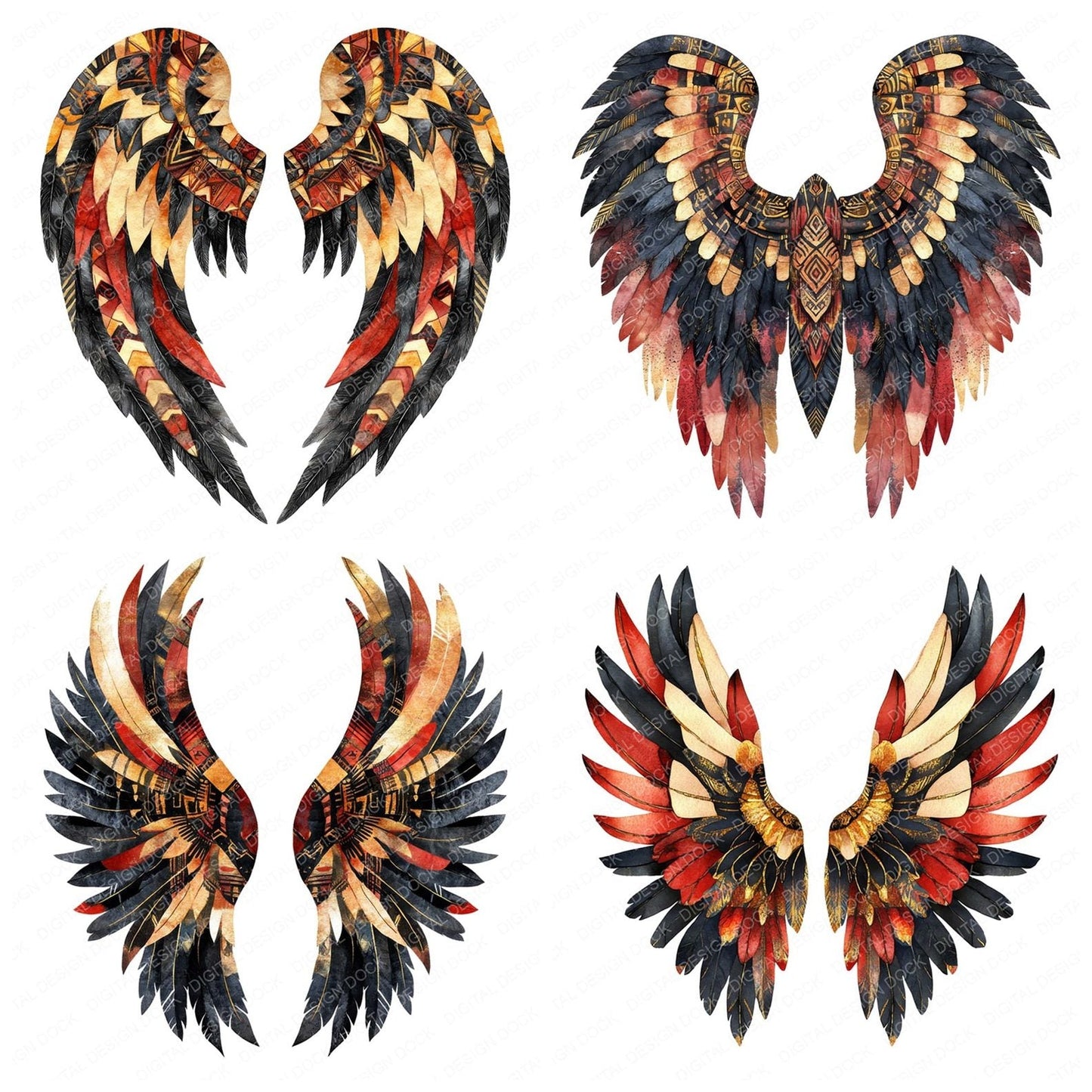 Tribal Pattern Angel Wings Clipart Set (DDD006777)