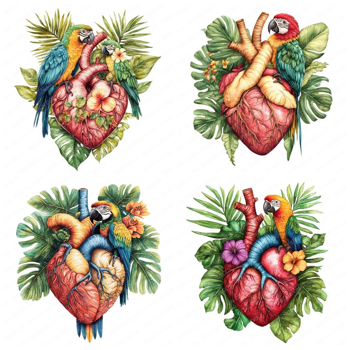 Tropical Plant Heart Clipart Set (DDD006785)