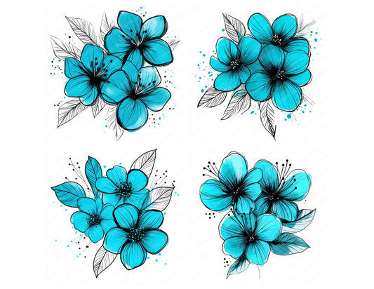 Preview layout showing Turquoise Abstract Flowers clipart elements for scrapbooking, junk journals, and card making
