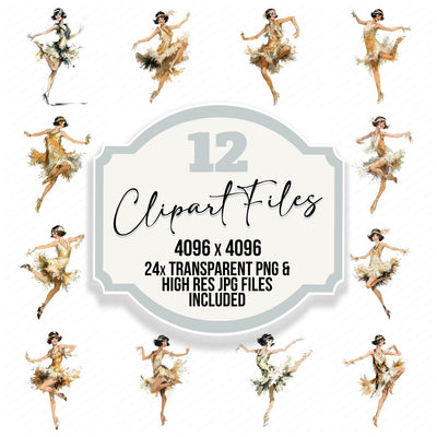 Twenties Charleston Dancer clipart set cover showing the designs and file details