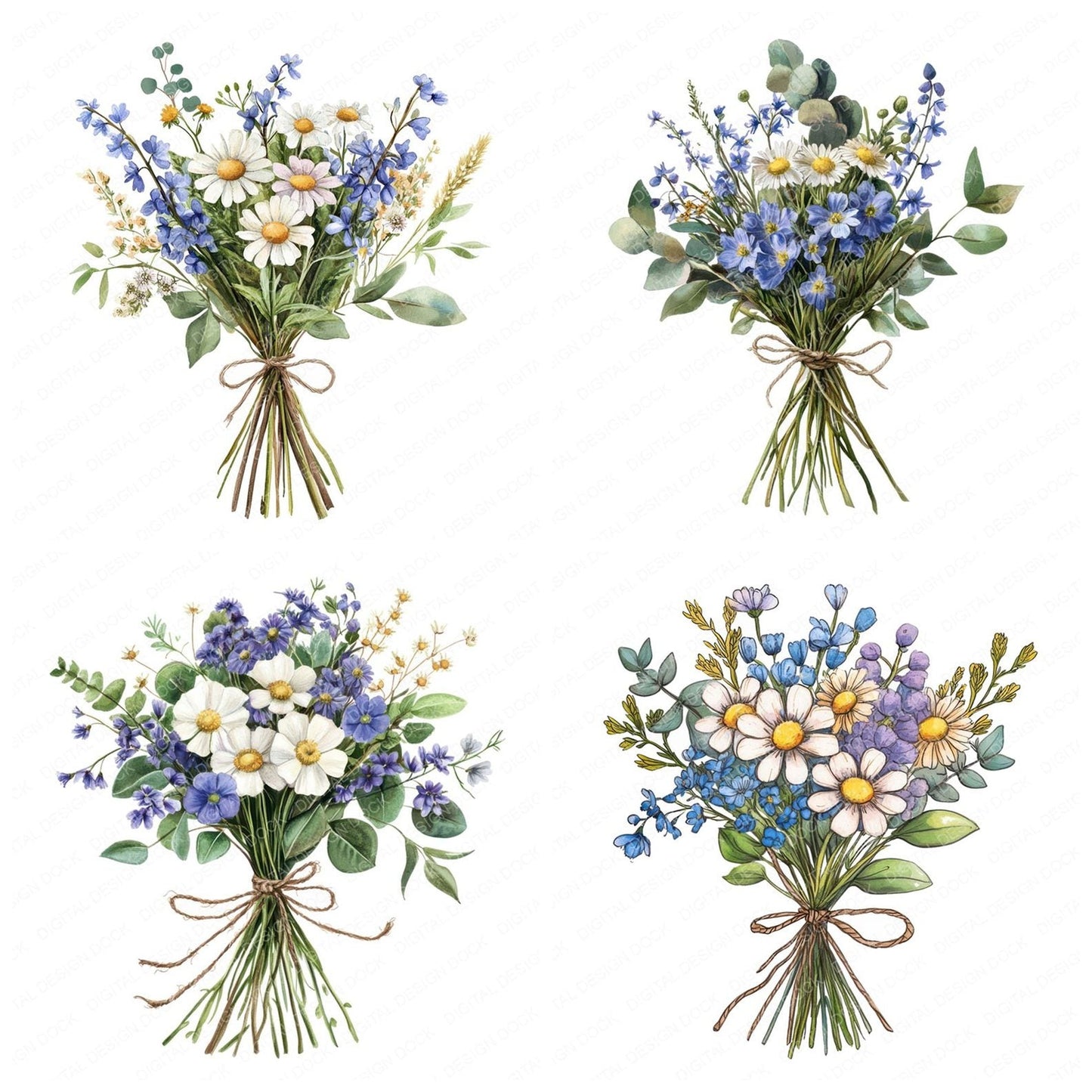 Twine Tied Bouquet Clipart Set (DDD006795)