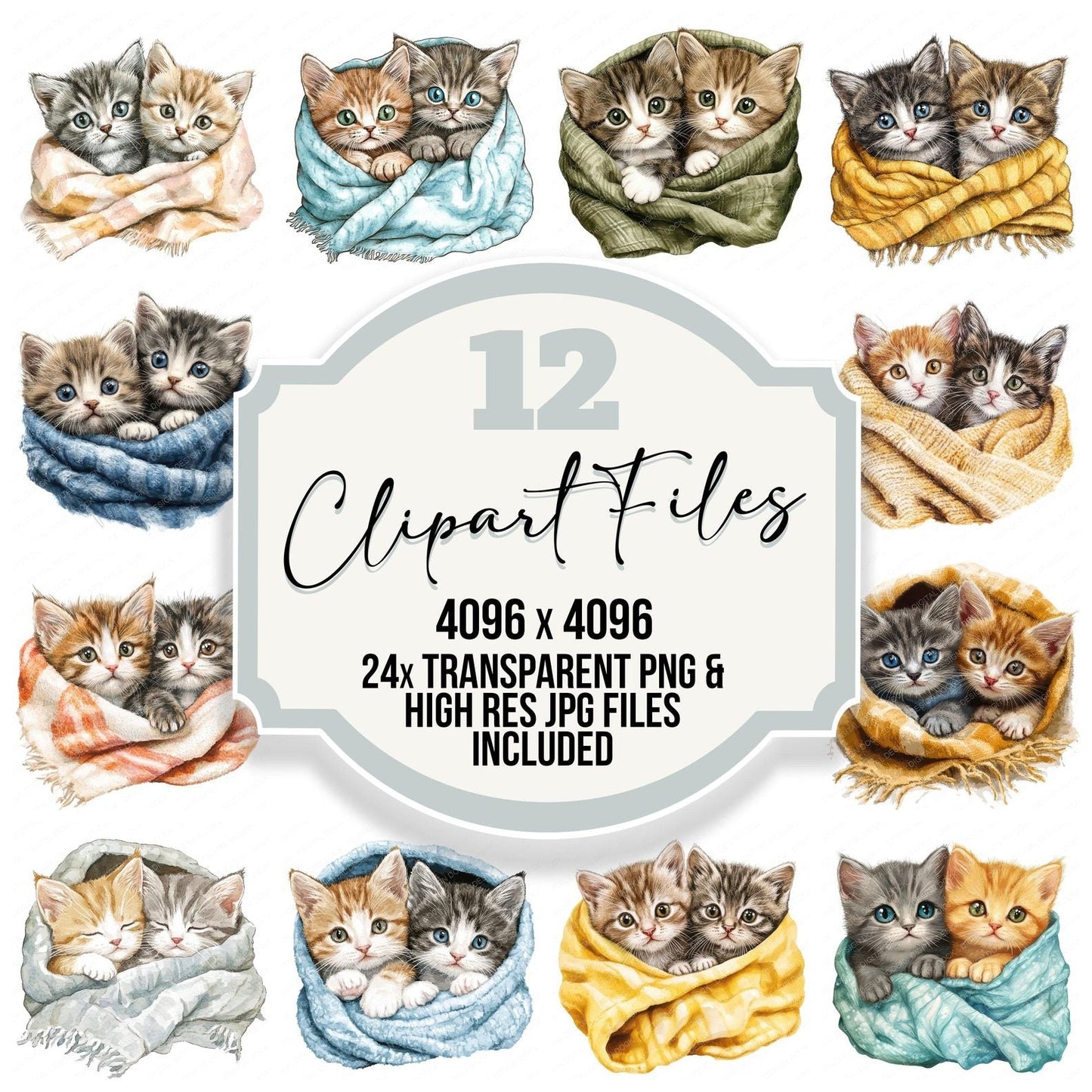 Two Kittens in Blanket Clipart Set (DDD006796)