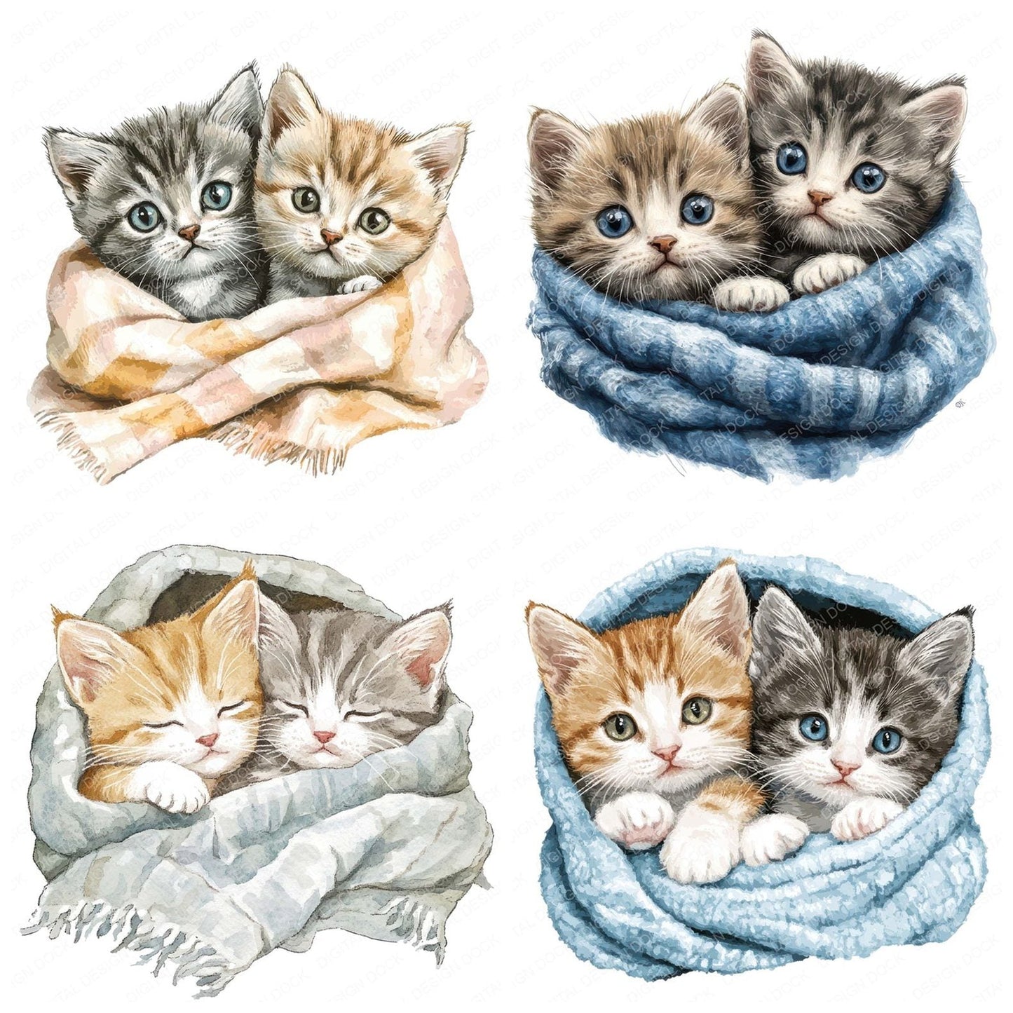 Two Kittens in Blanket Clipart Set (DDD006796)