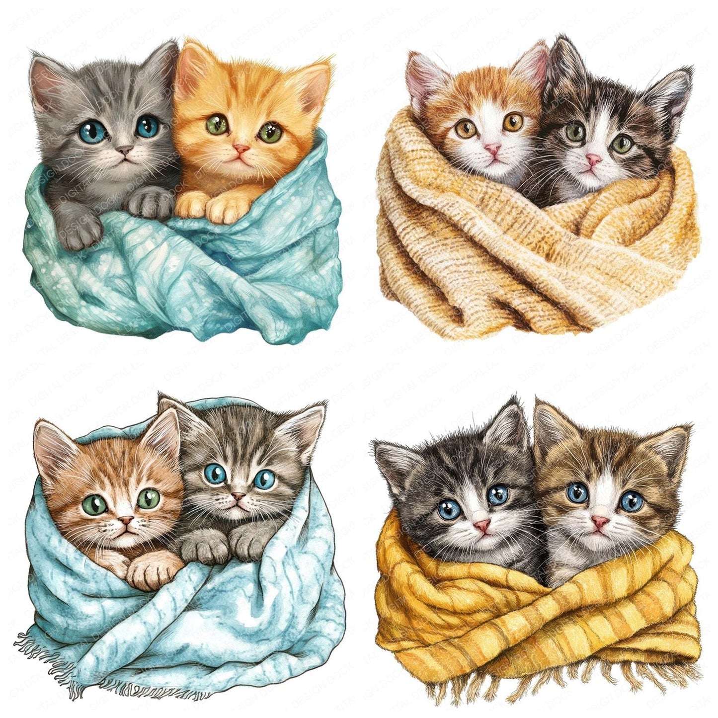 Two Kittens in Blanket Clipart Set (DDD006796)