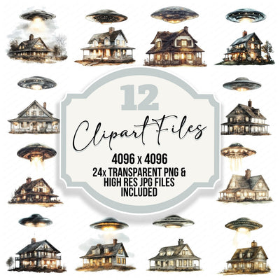 UFO Over Farmhouse Clipart Set (DDD006798)