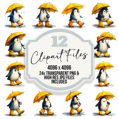 Umbrella Penguin clipart set cover showing the designs and file details