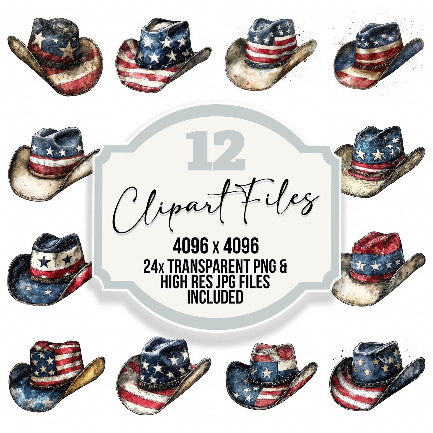 USA Flag Cowboy Hat Clipart Set (DDD006805)