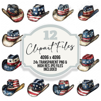 USA Flag Cowboy Hat clipart set cover showing the designs and file details