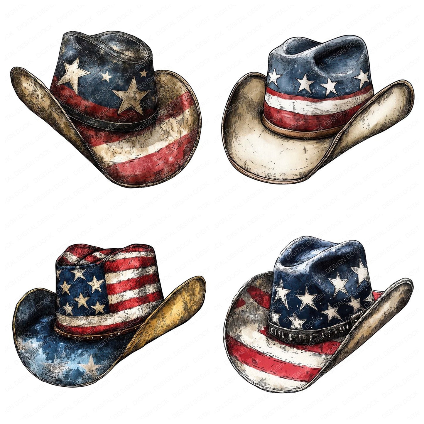 USA Flag Cowboy Hat Clipart Set (DDD006805)