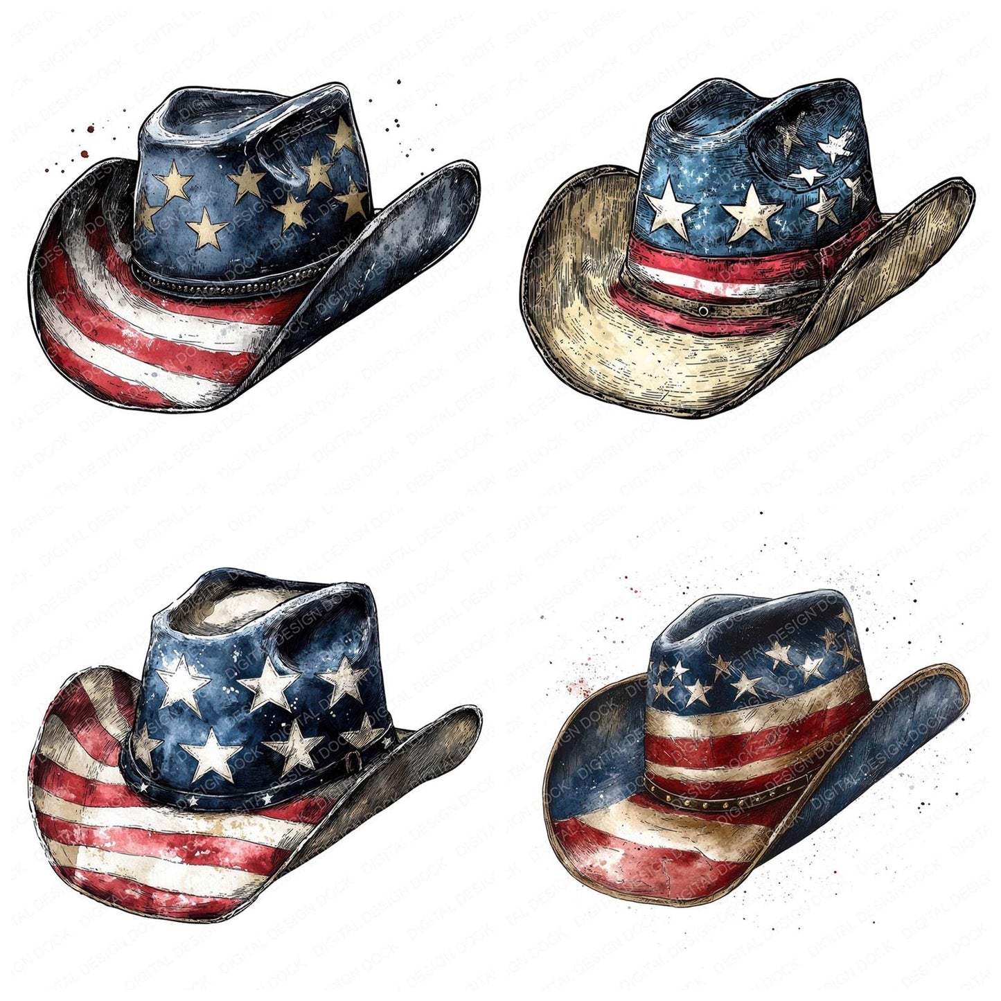 USA Flag Cowboy Hat Clipart Set (DDD006805)